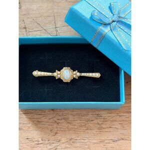 Vintage Gold Pearl Bar Pin Brooch In Gift Box